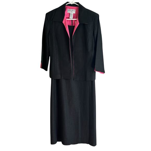 Jessica Howard VTG 2 Piece Set 12P Shift Dress Bolero Open Jacket Black Pink LBD - Picture 2 of 10